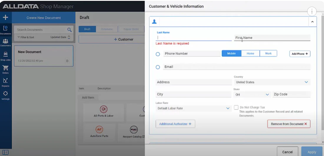 screenshot of ALLDATA Shop Manager